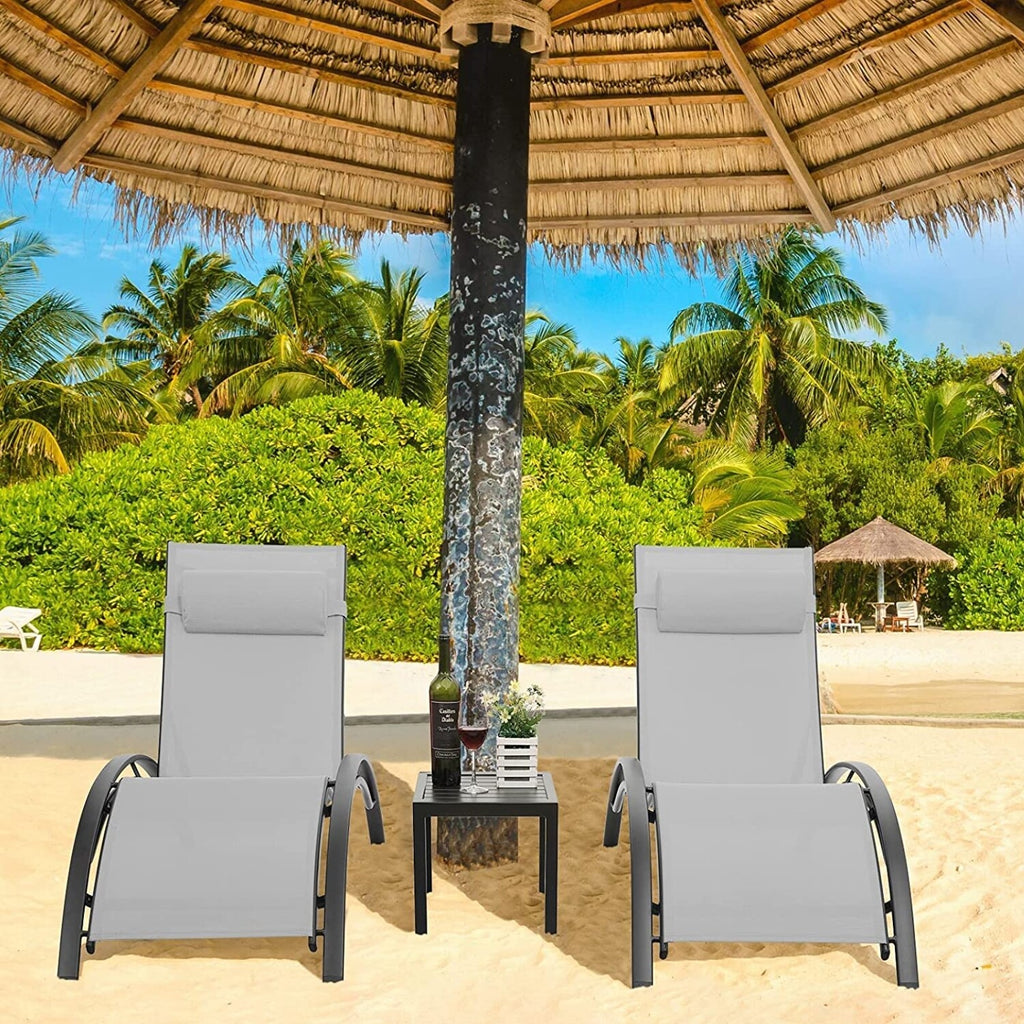 Aluminum Lounge 3Pcs Chair Table Chaise Outdoor
