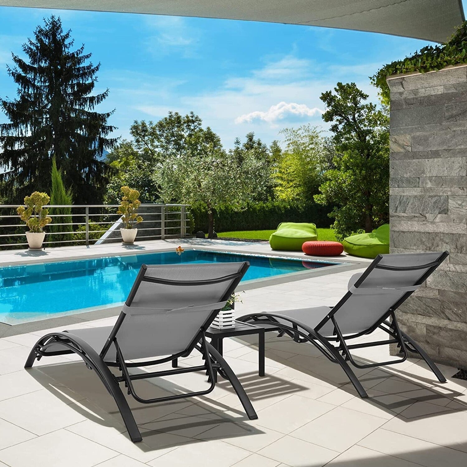 Aluminum Lounge 3Pcs Chair Table Chaise Outdoor