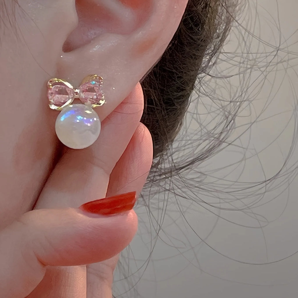 Elegant Bowknot Pearl Stud Earrings