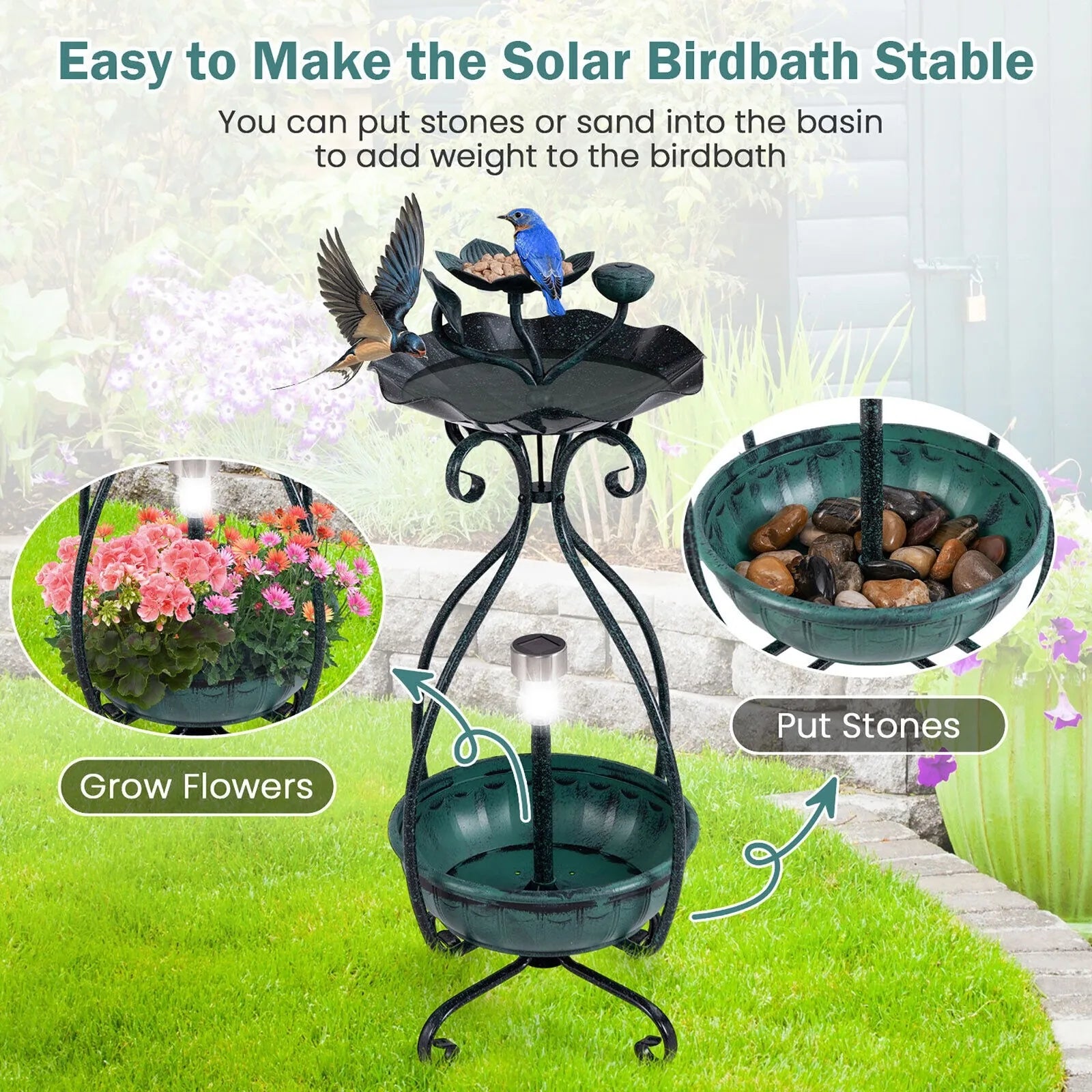 Solar Outdoor Bird Bath & Feeder Combo