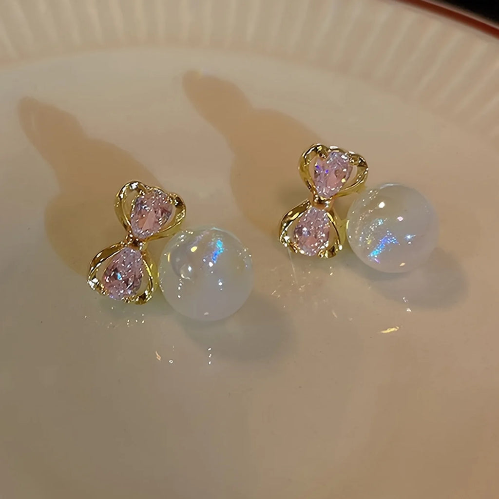 Elegant Bowknot Pearl Stud Earrings