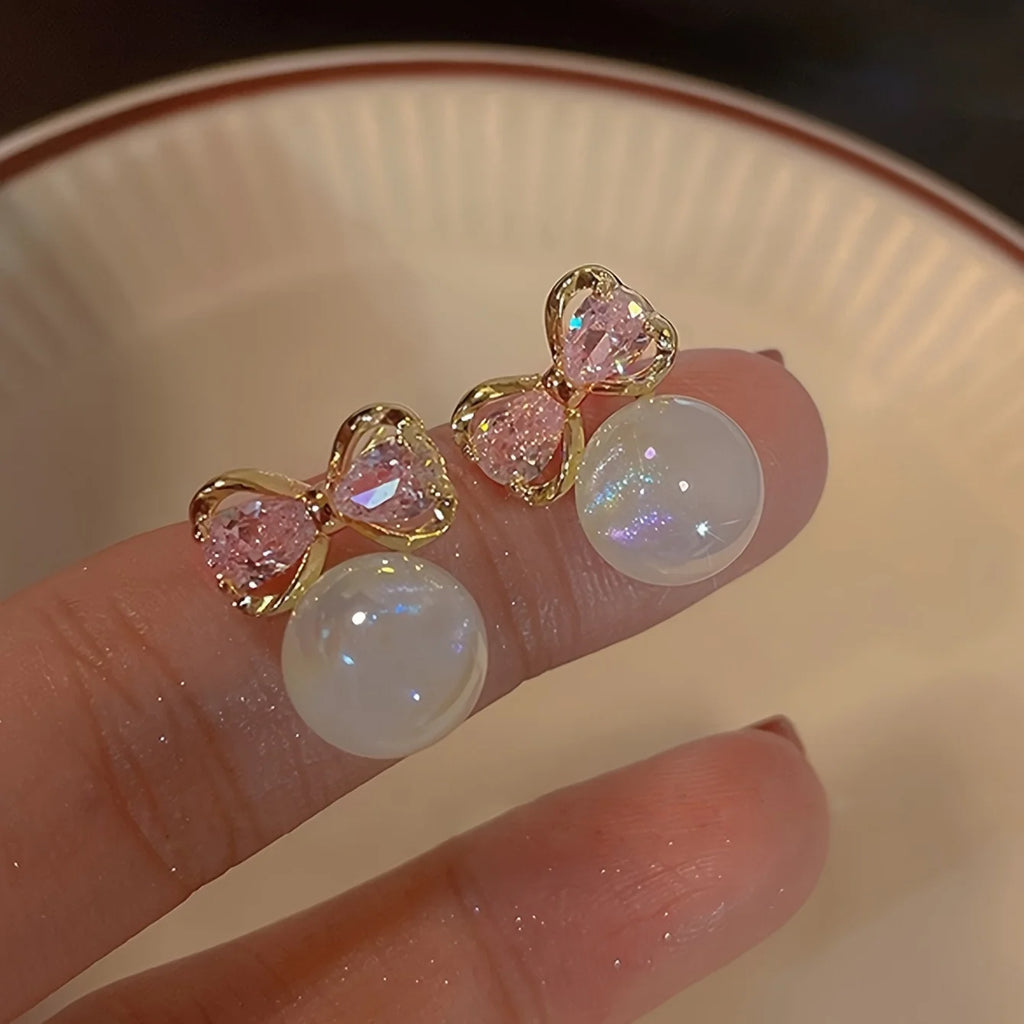 Elegant Bowknot Pearl Stud Earrings