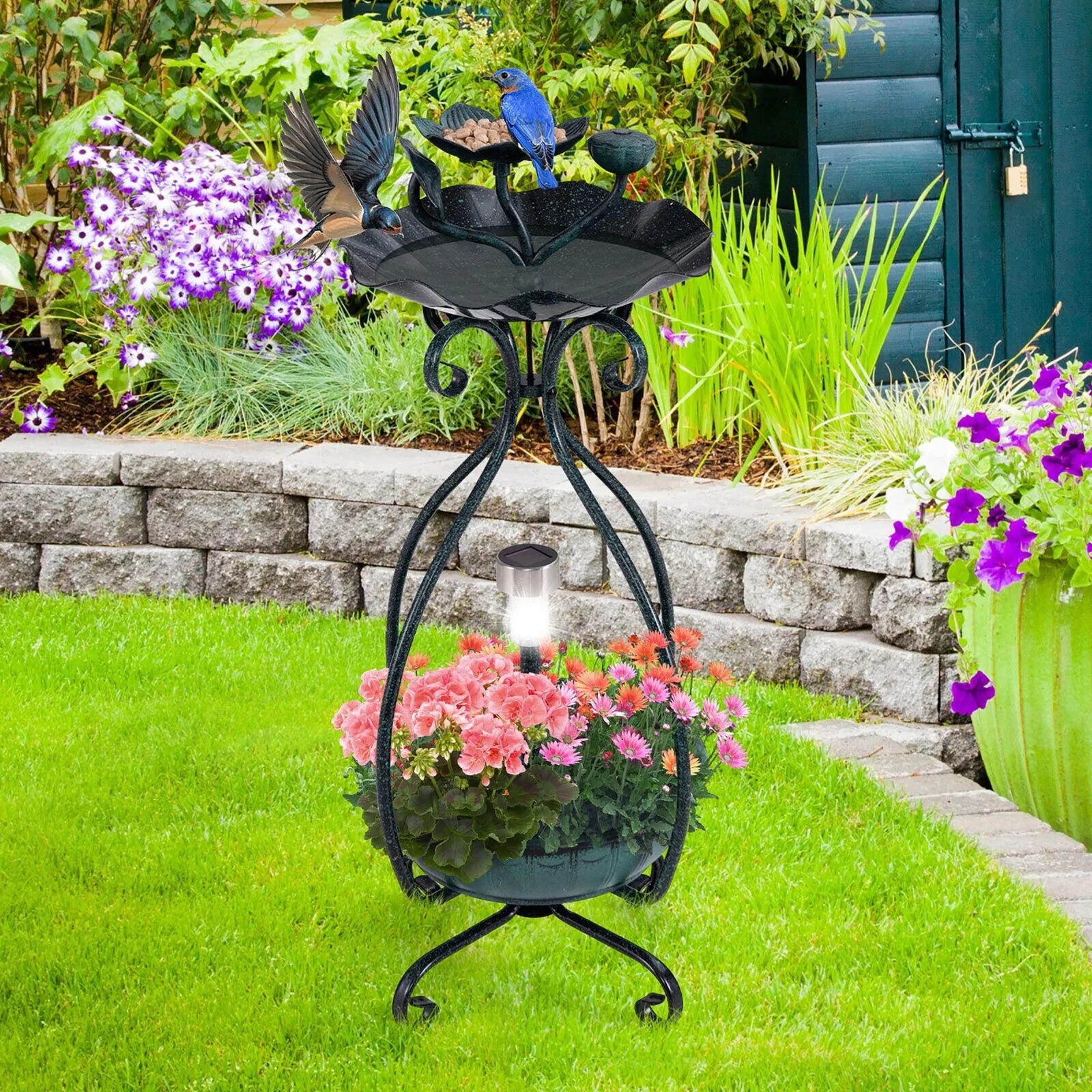 Solar Outdoor Bird Bath & Feeder Combo