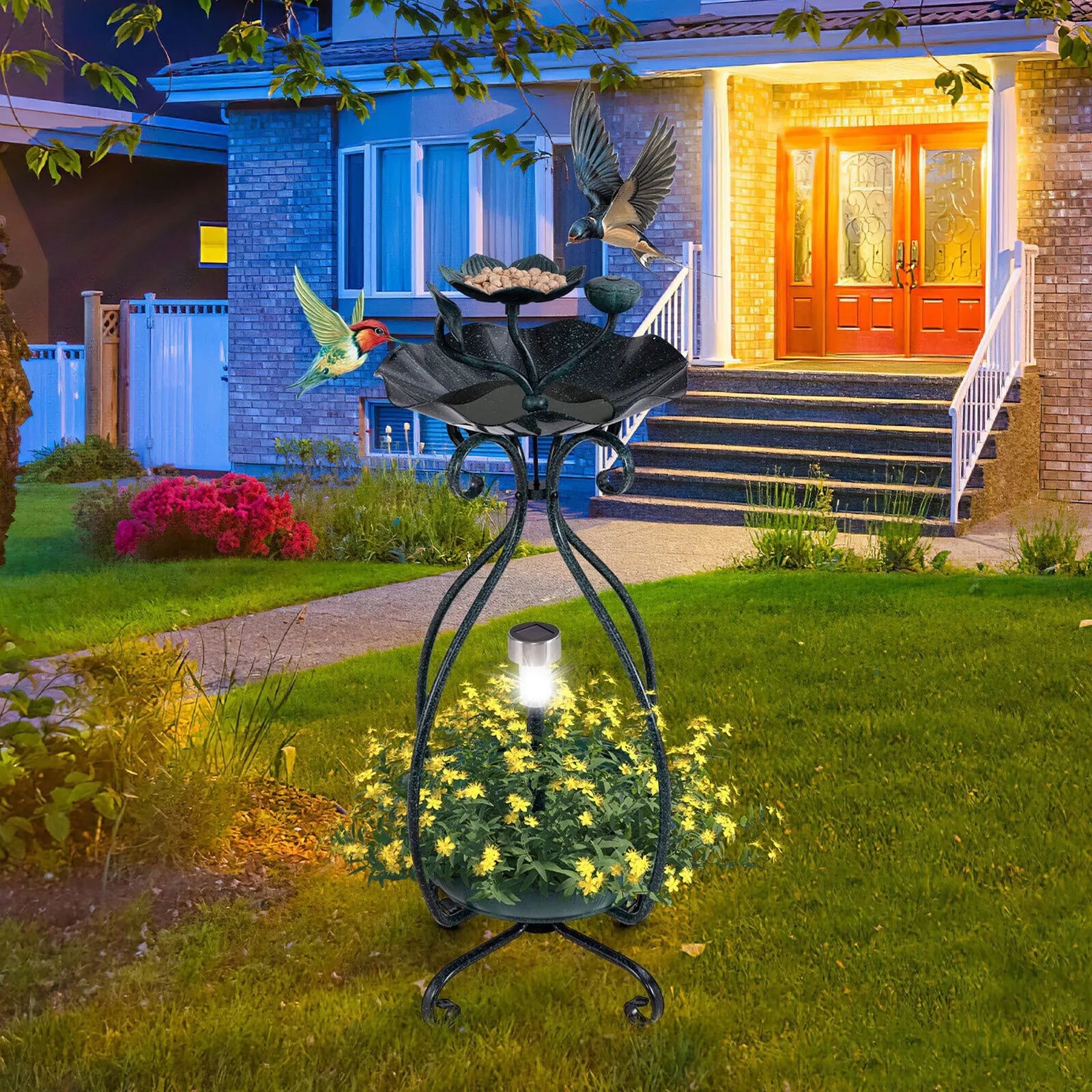 Solar Outdoor Bird Bath & Feeder Combo
