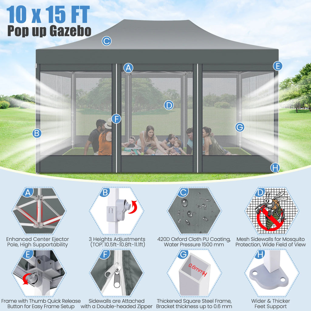 10x15 FT Heavy Duty Pop Up Canopy