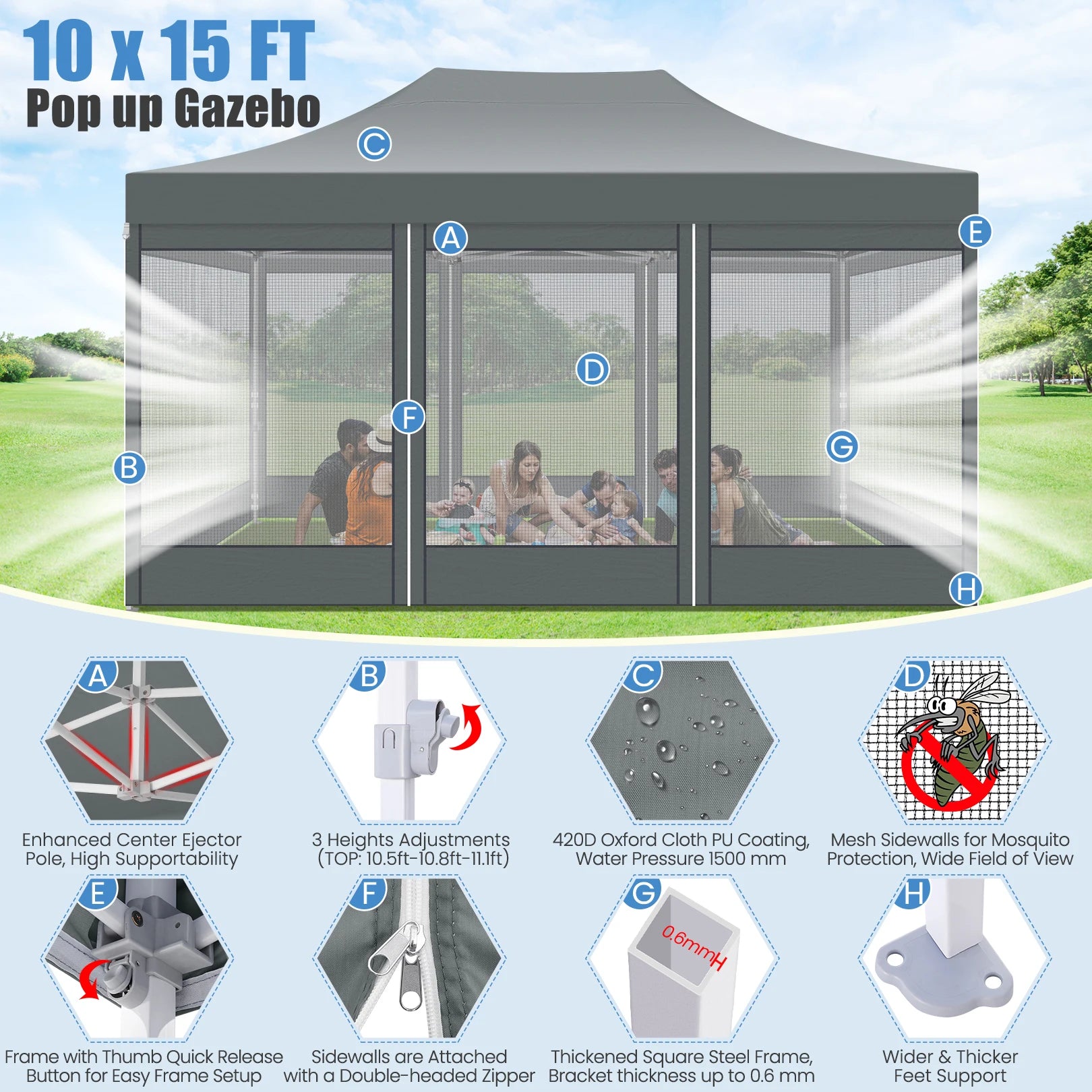 10x15 FT Heavy Duty Pop Up Canopy