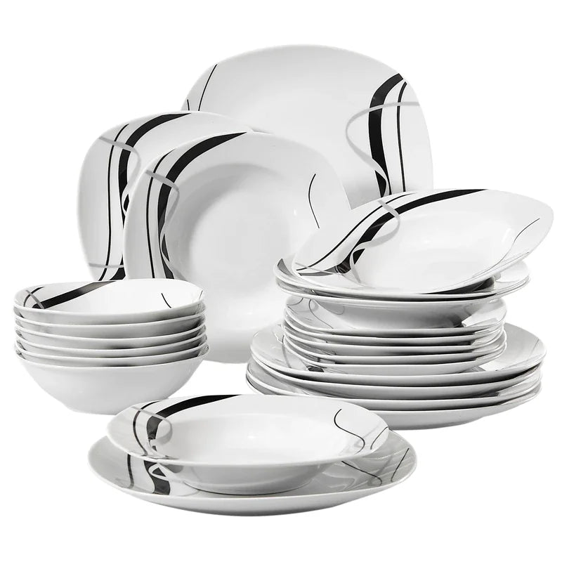 24-Piece Porcelain Black Plate Combi-Set