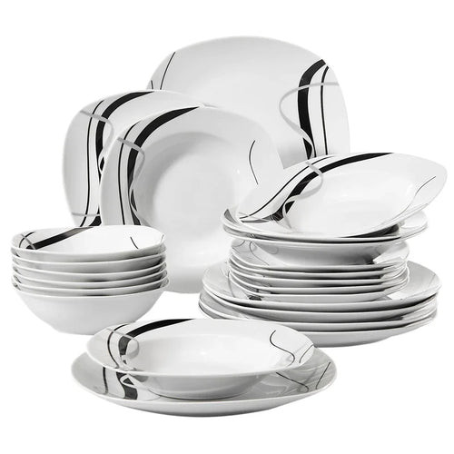 24-Piece Porcelain Black Plate Combi-Set