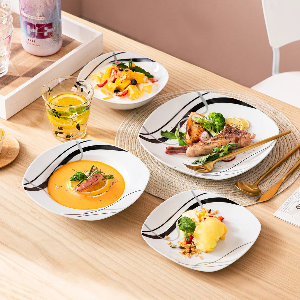 24-Piece Porcelain Black Plate Combi-Set