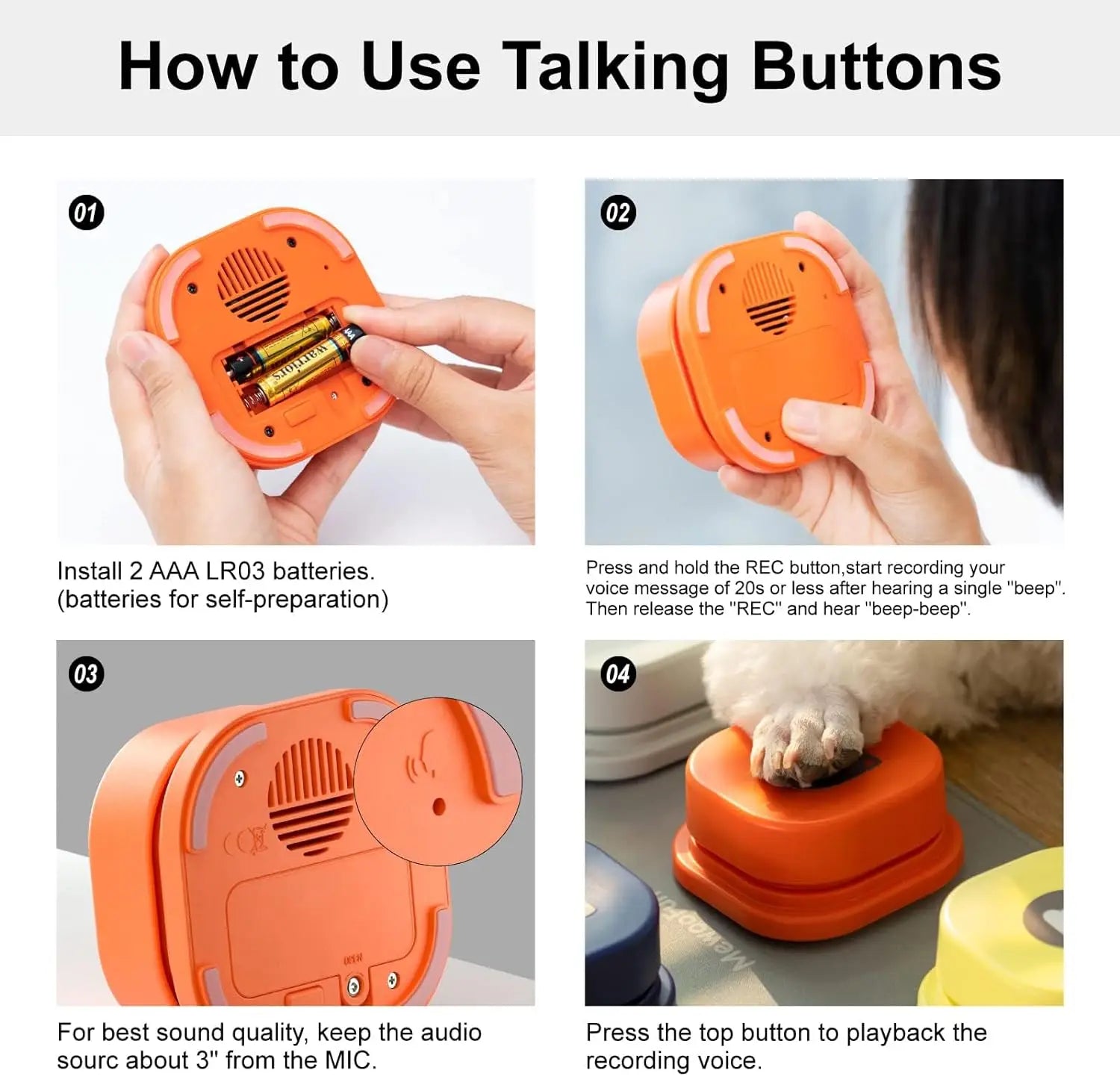 Dog Buttons with Rubber Mat Recordable Talking