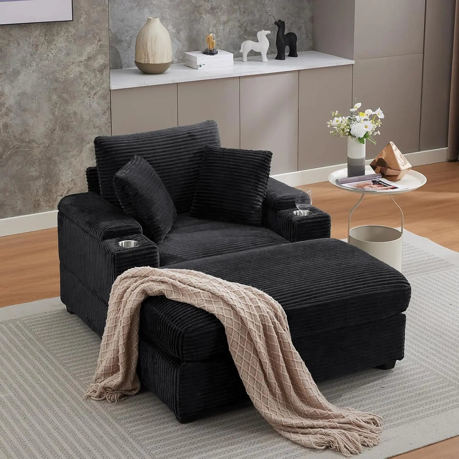 Oversized Double Chaise Lounge with Ottomans