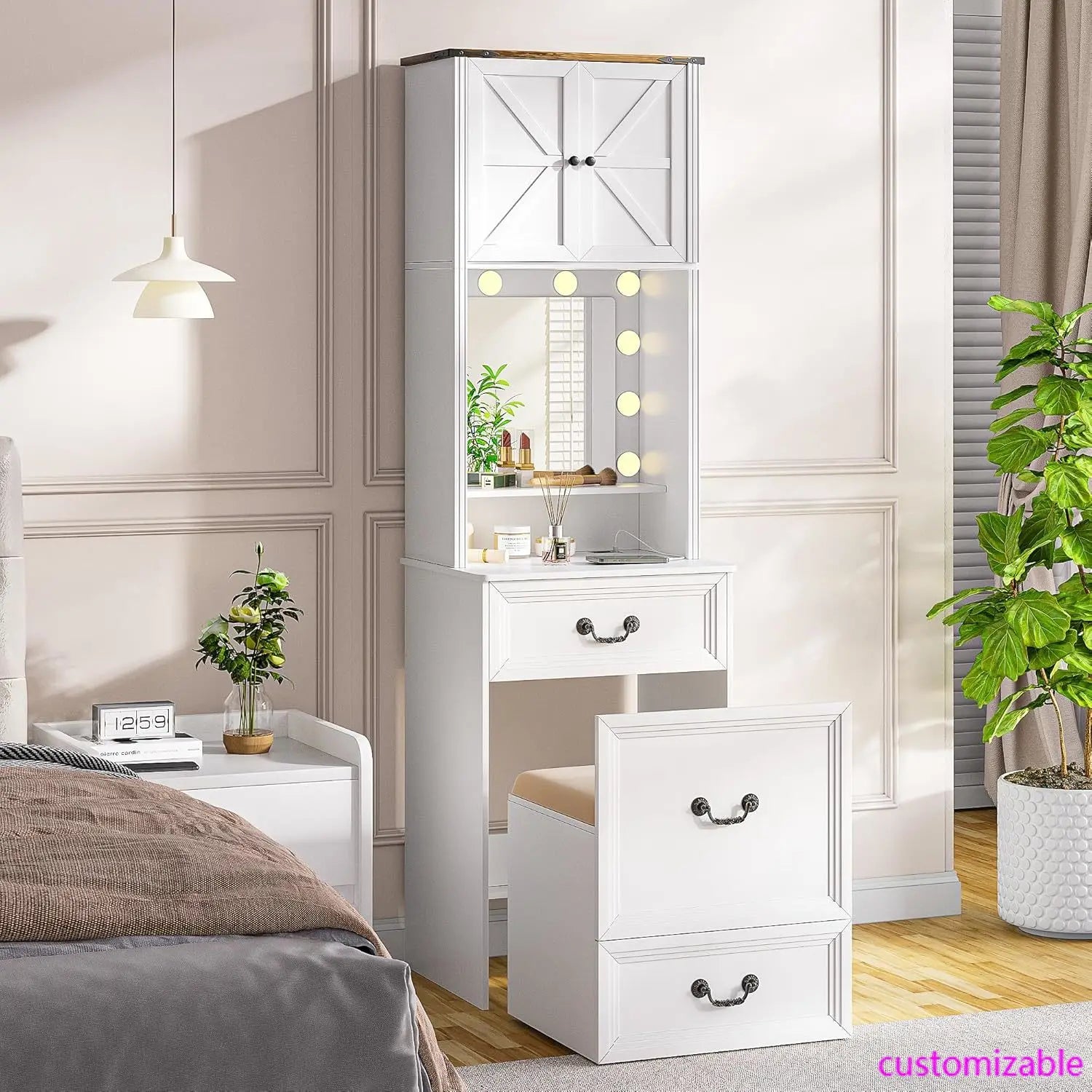 Compact Vanity with Mirror and Lights