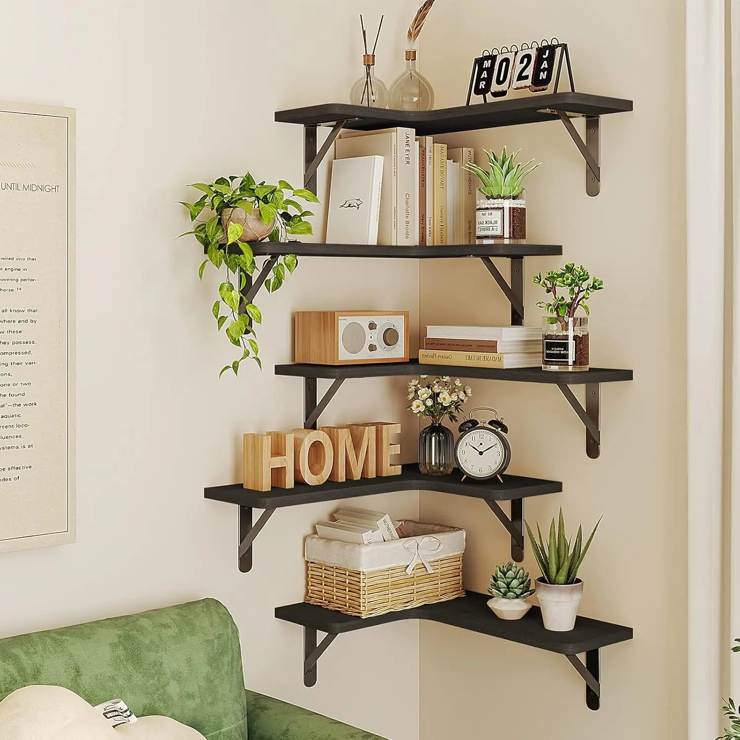 Rustic Wood Corner Shelves Set of 5
