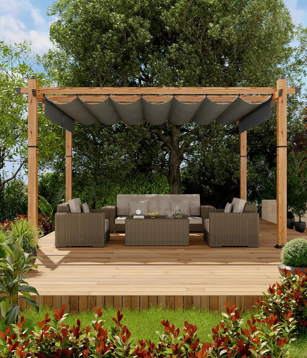 10 x 13 ft Wood Pergola w / Waterproof Canopy