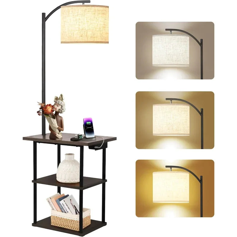 Floor Lamp with Table, End Table with Charging Station