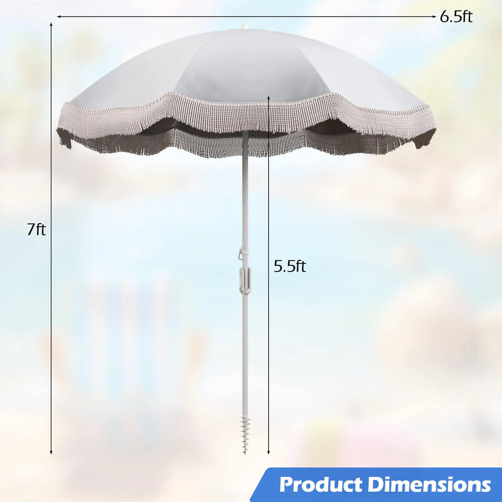 6.5 FT Outdoor Fringe Patio Umbrella