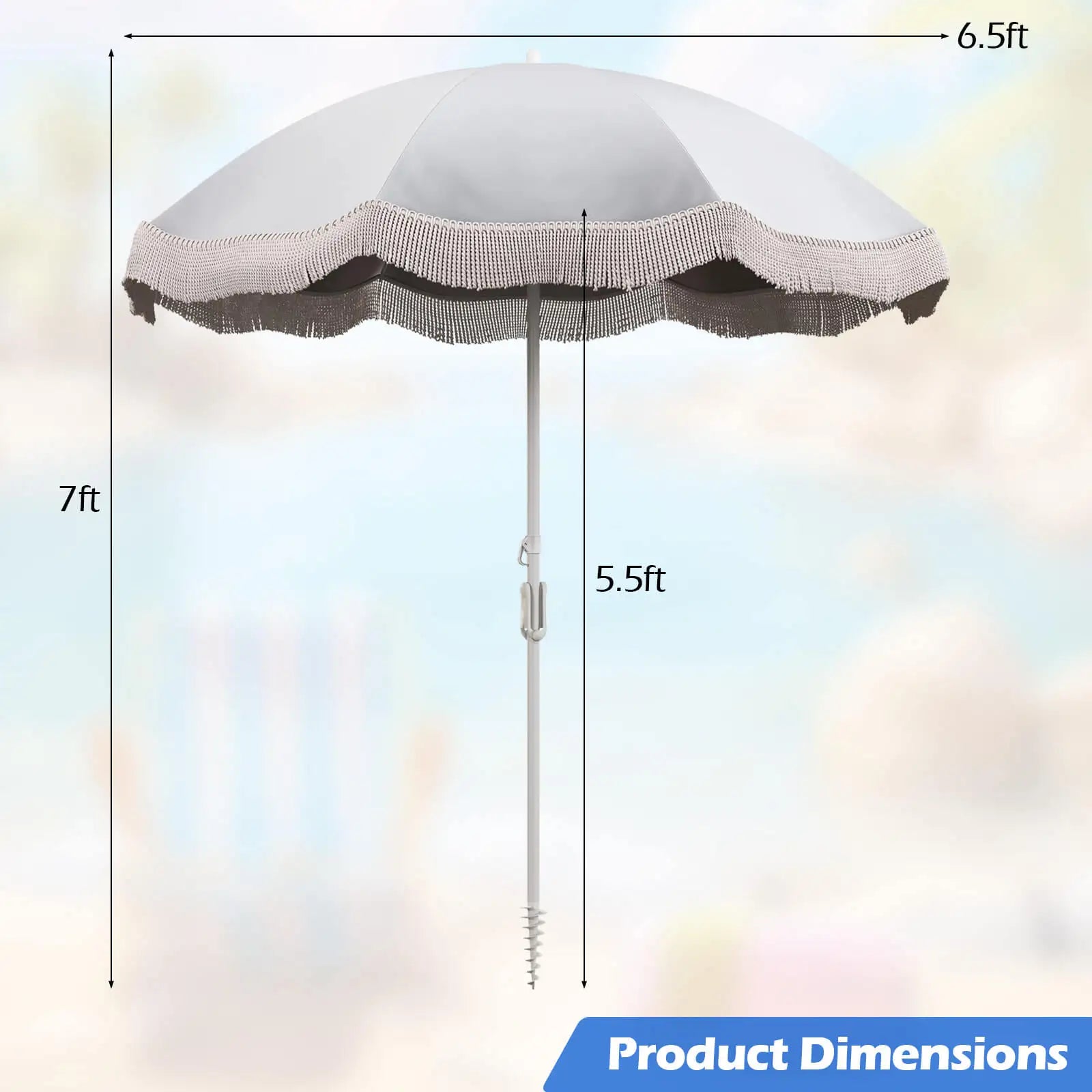 6.5 FT Outdoor Fringe Patio Umbrella
