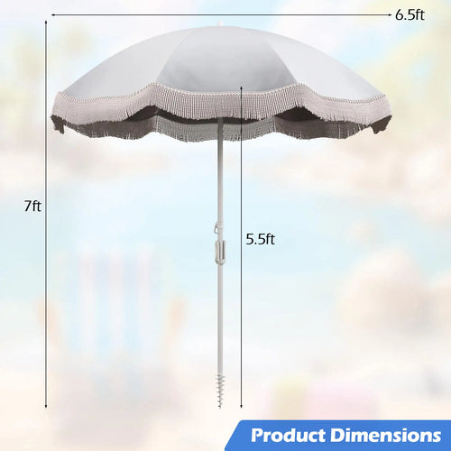 6.5 FT Outdoor Fringe Patio Umbrella