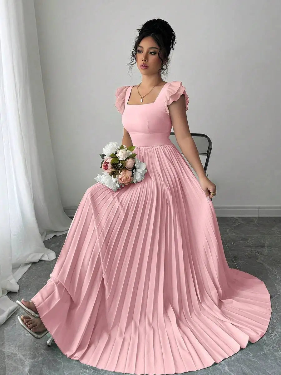 Ruffled Sleeve Pleated Maxi Dress