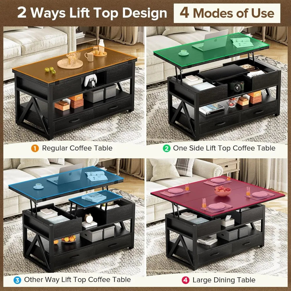 40" Lift Top Coffee Table with Storage Drawers