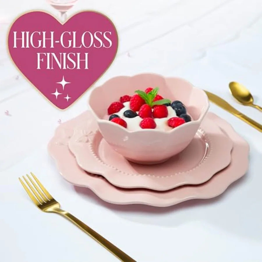 12-Piece Embossed Bow Dinnerware Set
