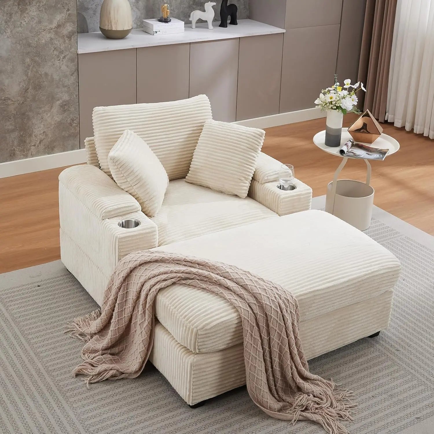 Oversized Double Chaise Lounge with Ottomans