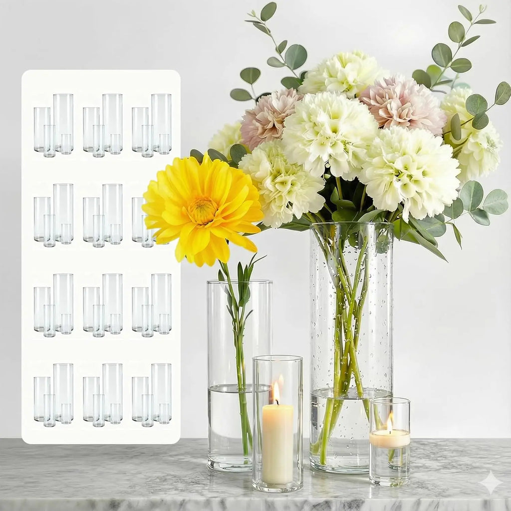 48-Pack Clear Glass Cylinder Vases, 4 Sizes (4/6/8/10 Inch)