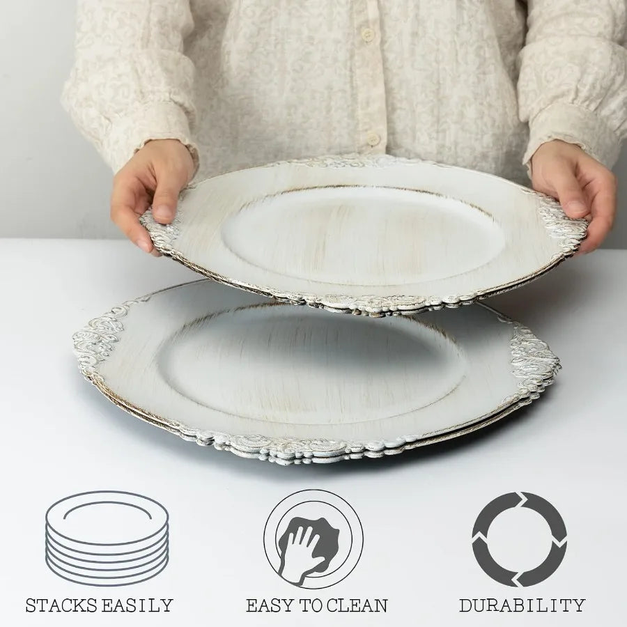 Antique White Charger Plates Round 13"