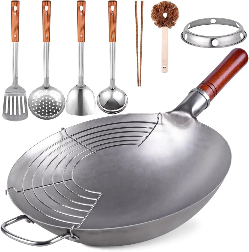 Carbon Steel Wok Pan Set with 8 Accessories