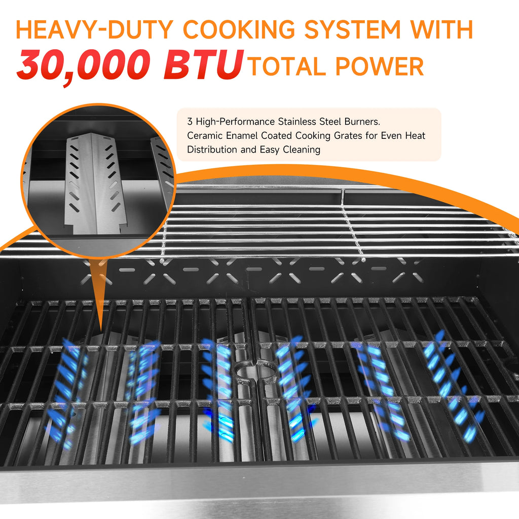 3-Burner Propane Gas Grill with Warming Rack,