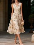 Wrap Pleated Sleeveless Midi Dress