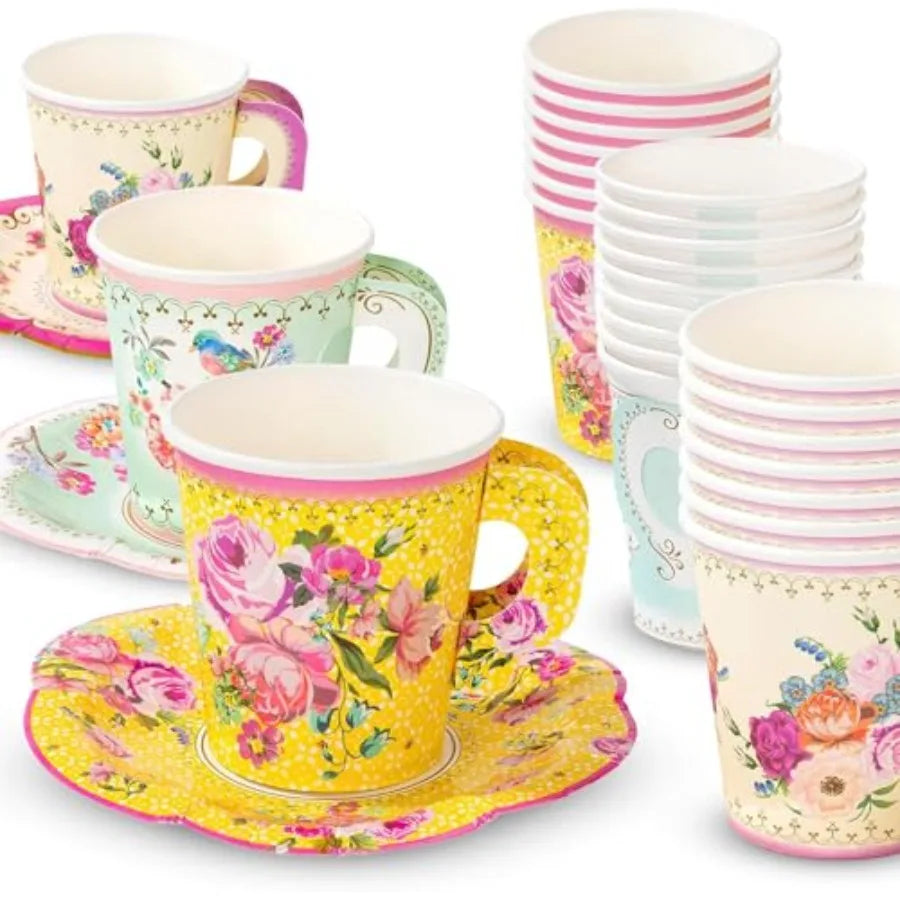 Vintage Paper Floral  Tea Cups & Saucer Set