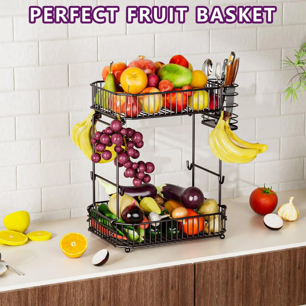 Heavy 2-Tier Fruit Basket with Side Storage