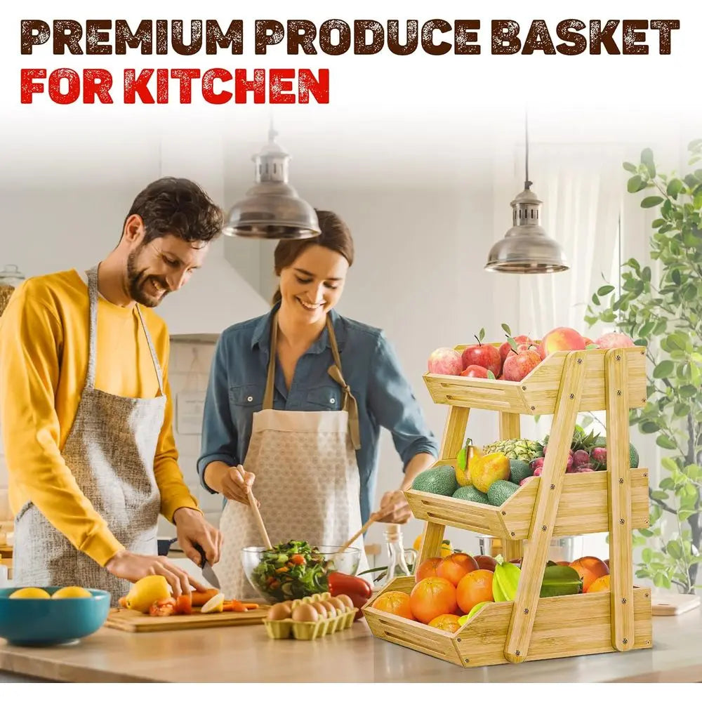 Enhanced 3-Tier Bamboo Fruit Stand