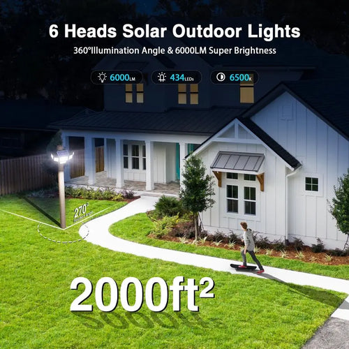 6 Heads Solar Flood Lights w/ 2 Motion Sensor