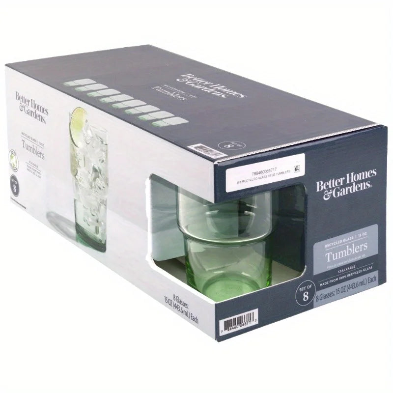 Clear Green Glass 15 oz Cups for 8