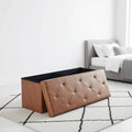 43 Upholstered Storage Ottoman with Footrest, 660 lbs Capacity, Synthetic Leather, Brown