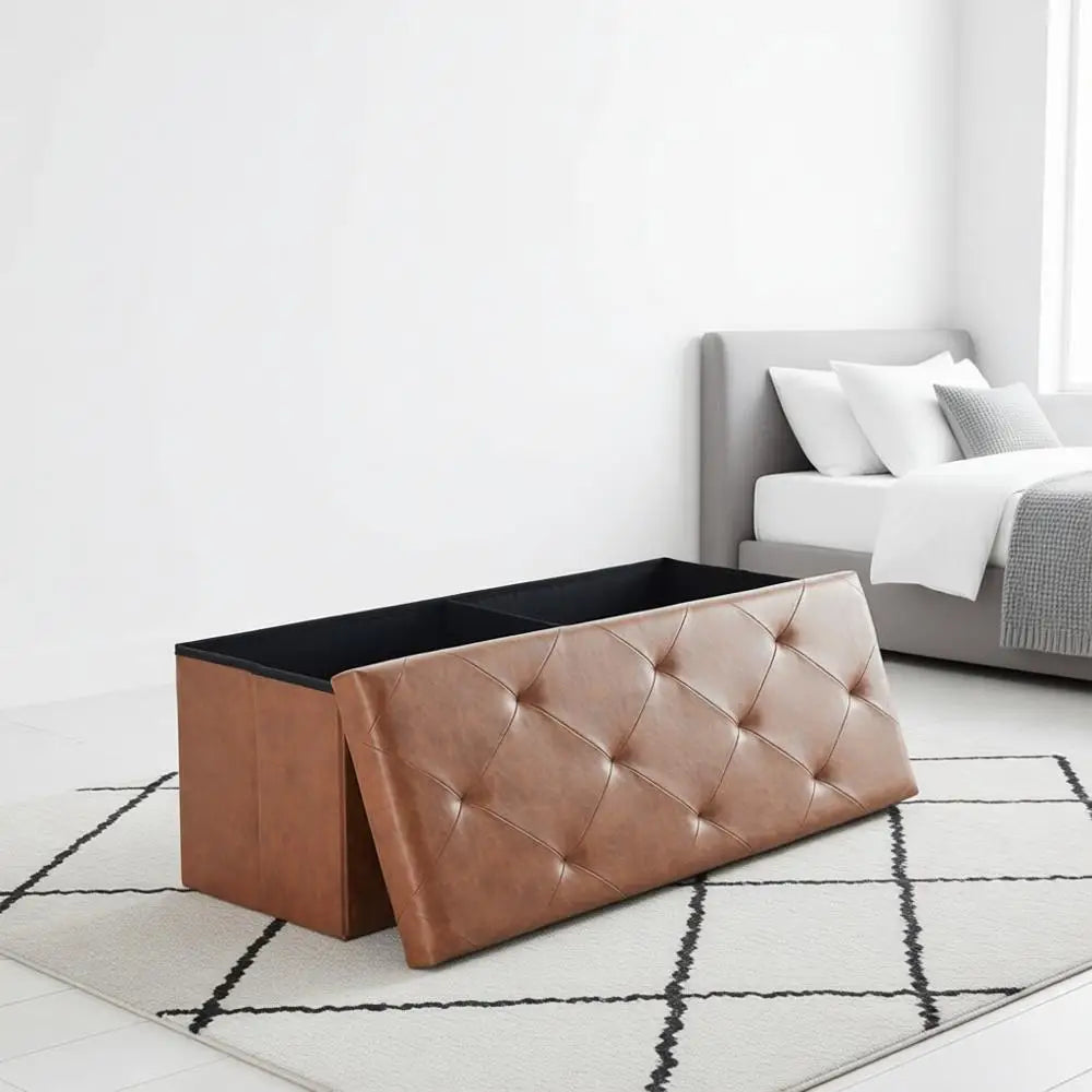 43 Upholstered Storage Ottoman with Footrest, 660 lbs Capacity, Synthetic Leather, Brown