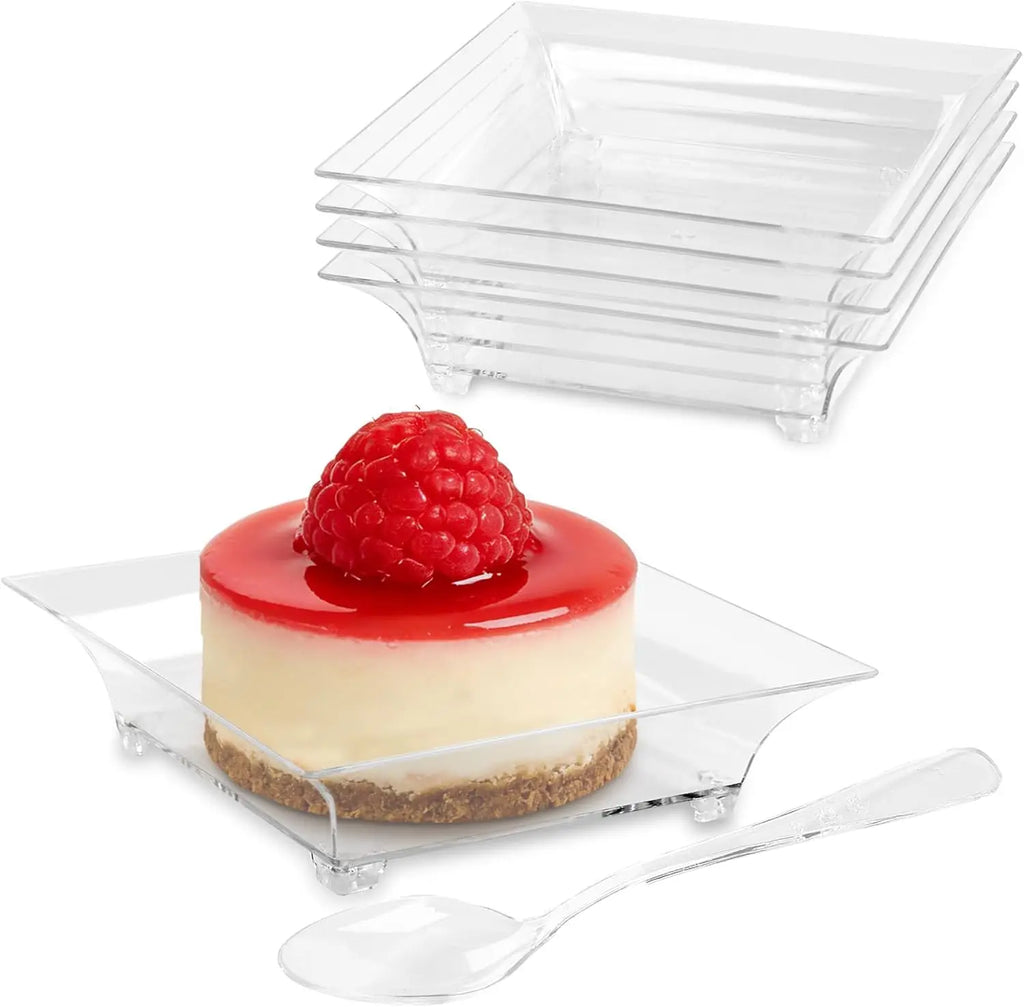 100 Pack 1 oz Mini Square Plastic Dessert Plates