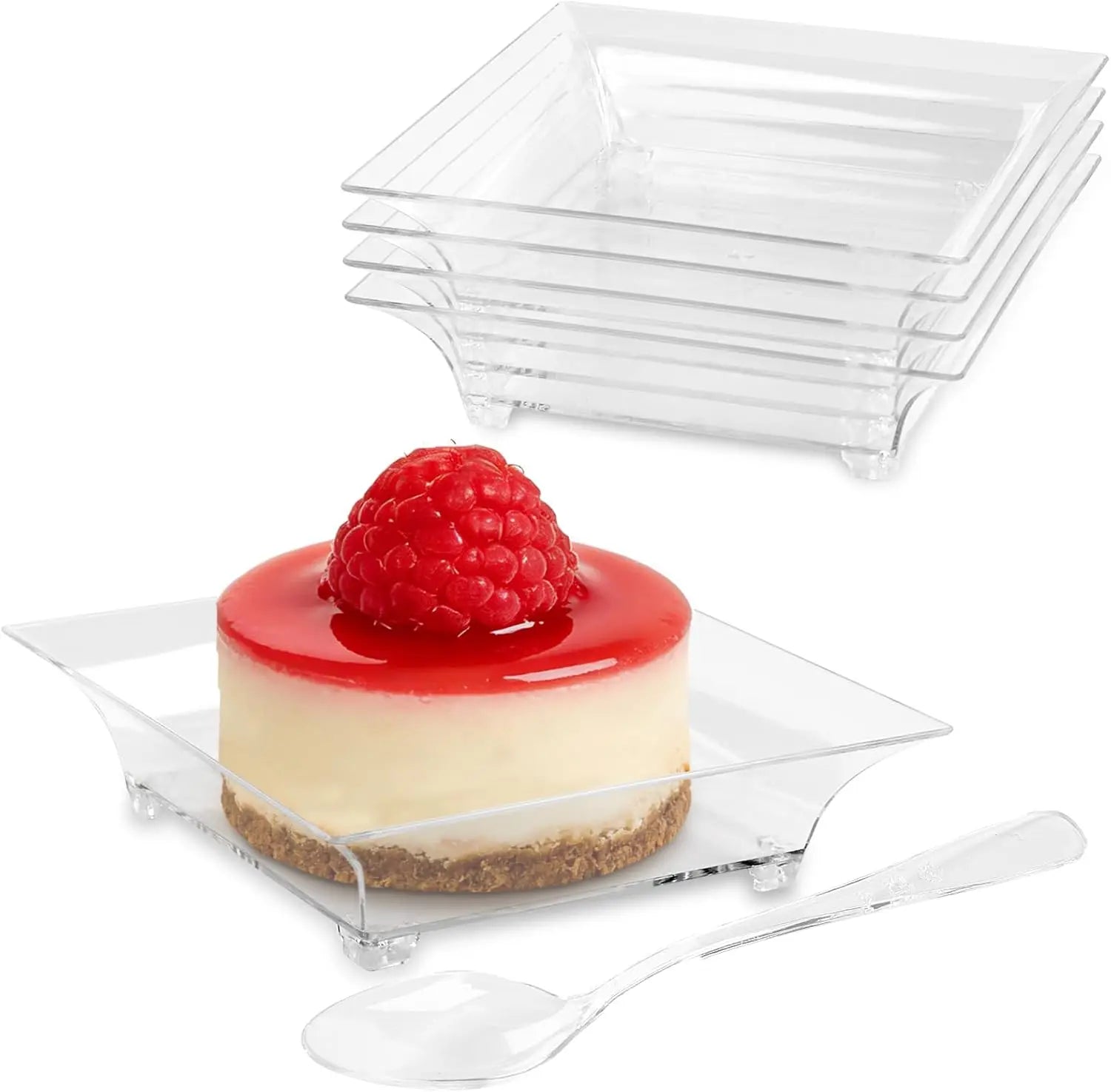 100 Pack 1 oz Mini Square Plastic Dessert Plates