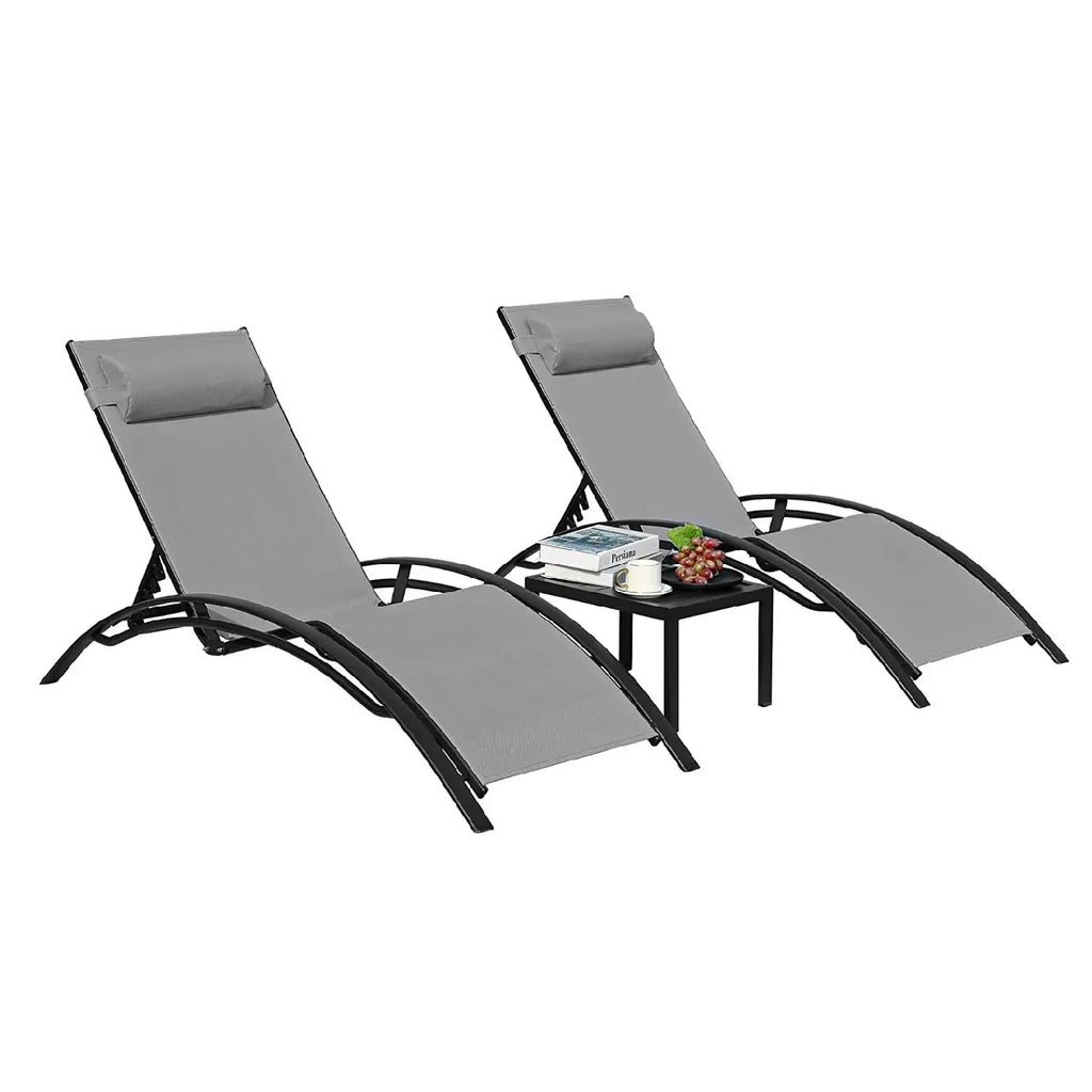 Aluminum Lounge 3Pcs Chair Table Chaise Outdoor