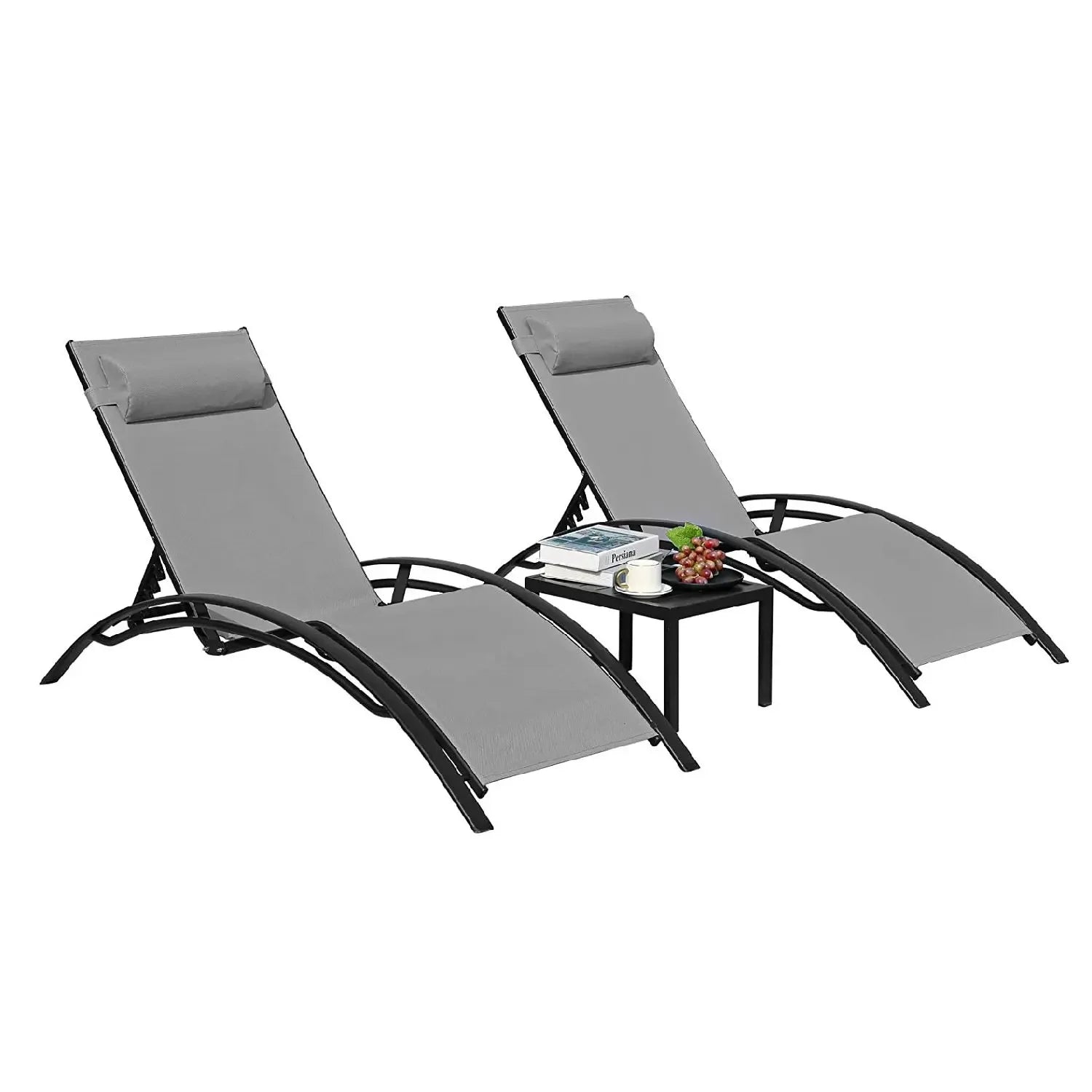 Aluminum Lounge 3Pcs Chair Table Chaise Outdoor