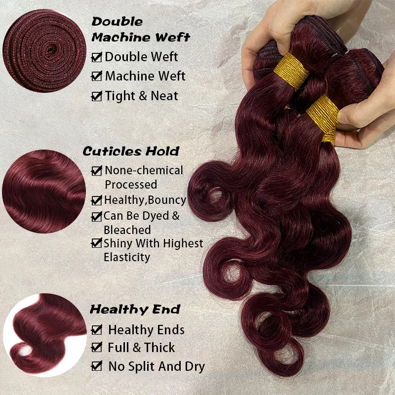 Burgundy Body Wave Bundles 3 4