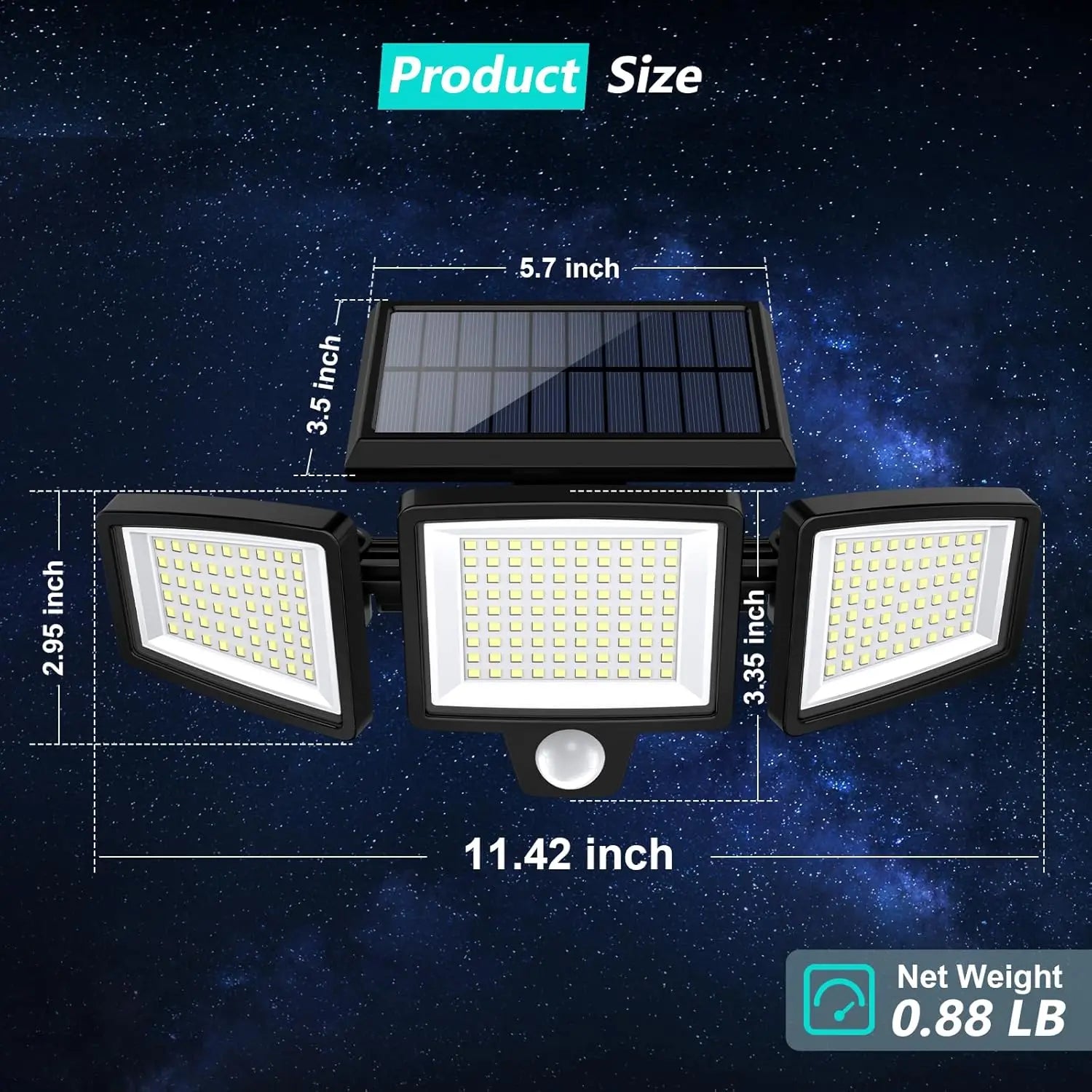 Outdoor Waterproof Solar Light with Motion Sensor 3-Head 200+ LEDs Security Light for Porches Garages Yard Entrances