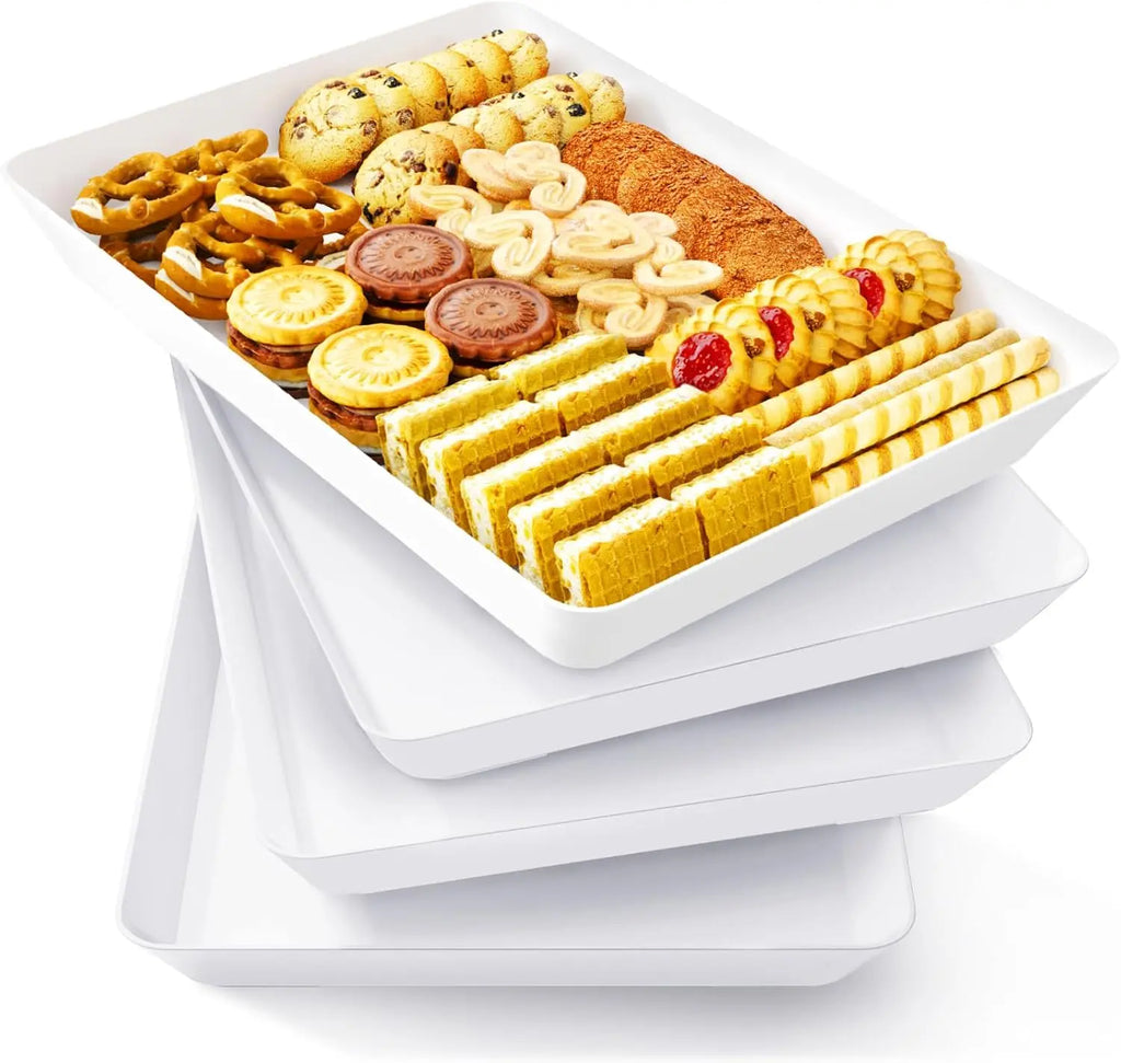4-Piece White Plastic Serving Trays