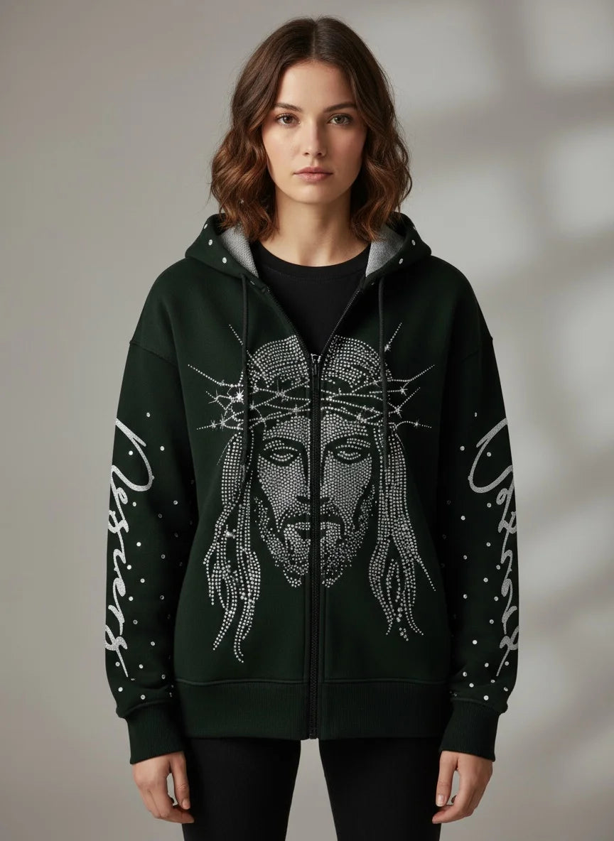 A loose hoodie street style