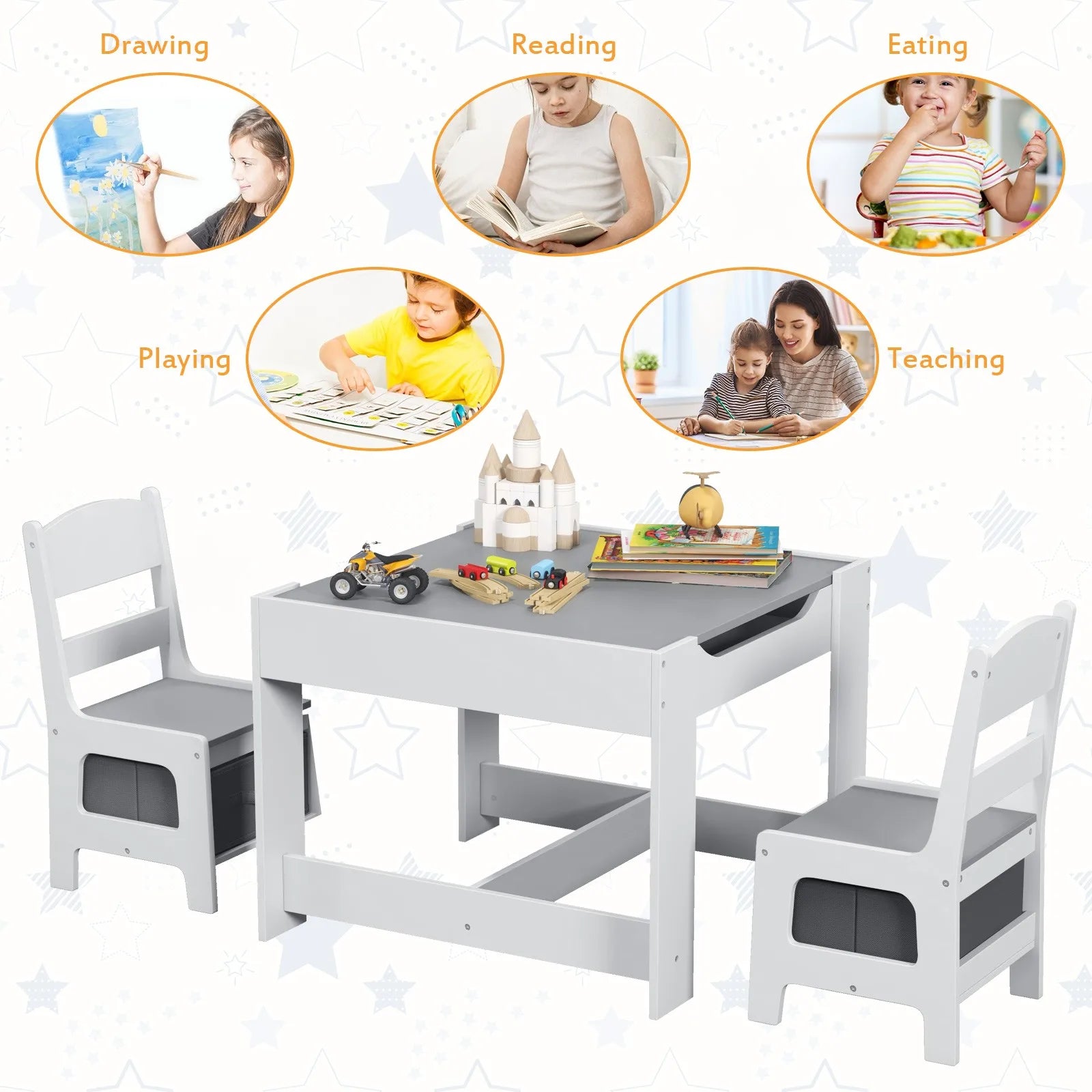 Kids 3 in 1 Table Chairs Set