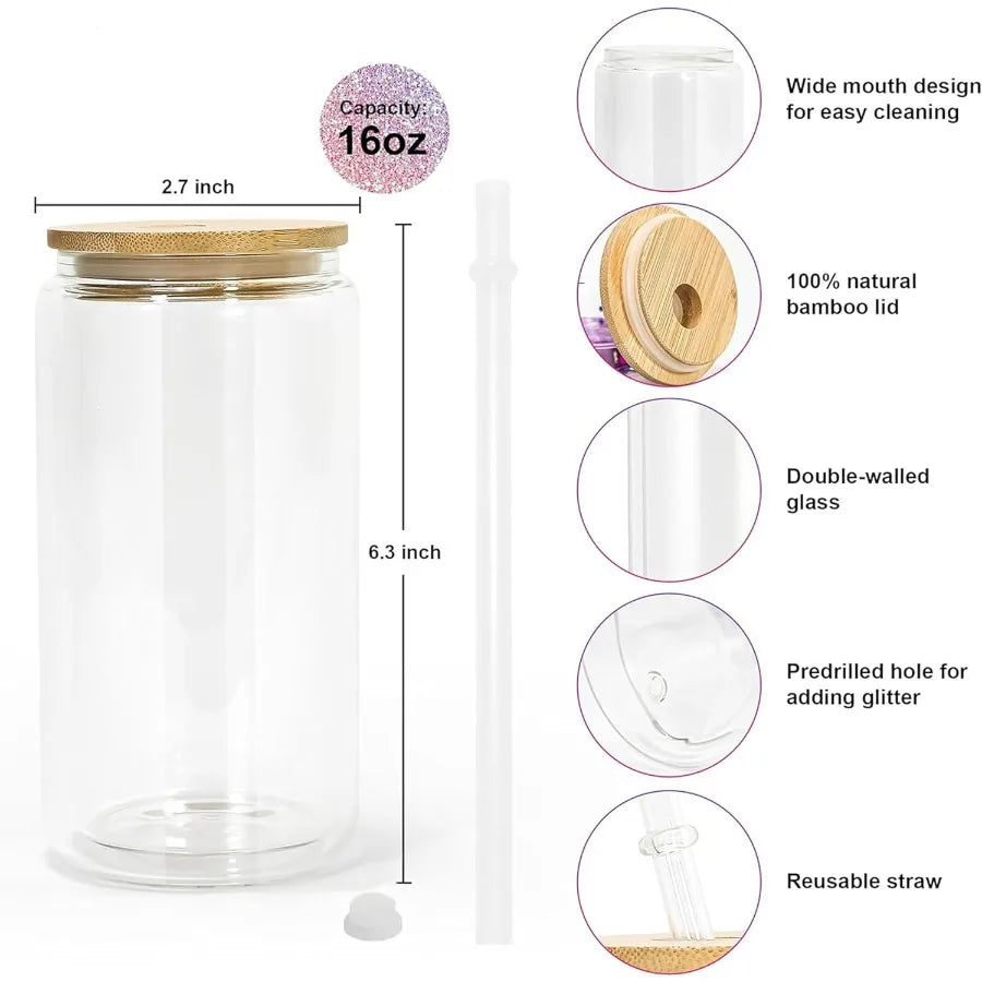 Double Walled 16 oz Cups 25 Pack with Bamboo Lids & Straws