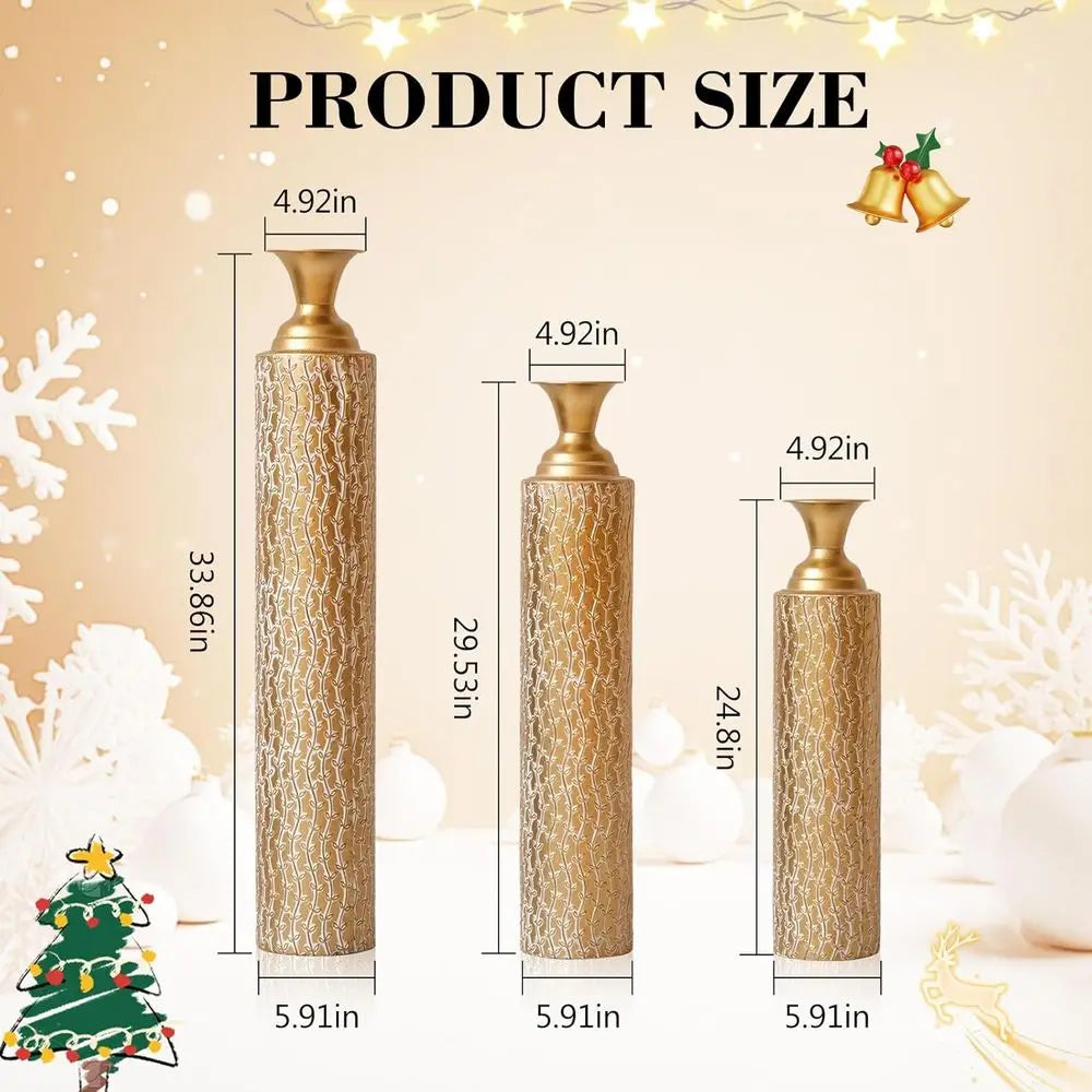 Set of 3 Extra Large Tall Metal Floor Vases