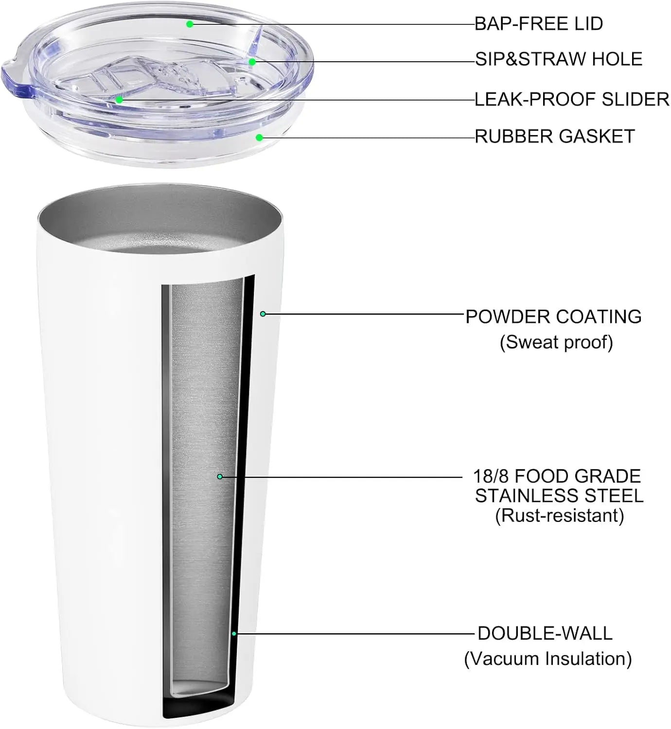 Stainless Steel Vacuum Insulated Tumbler w / Lid & Straw